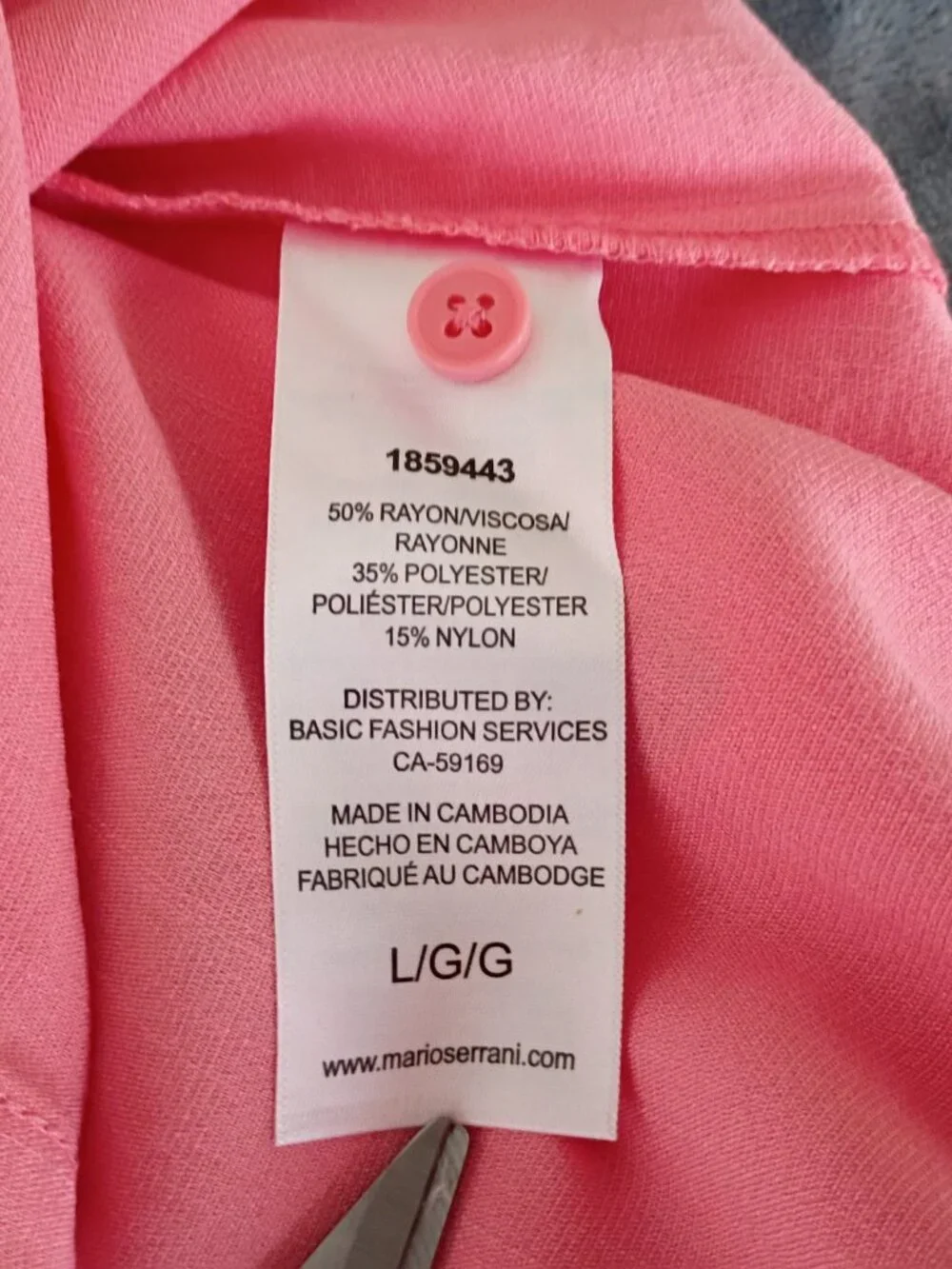 Mario Serrani Italy Pink Button Front Blouse L Roll Tab Sleeve Lightweight